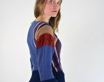 1970s Striped Sweater • XS Pullover Sweater • Colorblock Sweater • Knit Sweater • Cut Out Sweater • Open Weave Sweater • Cut Away Sweater