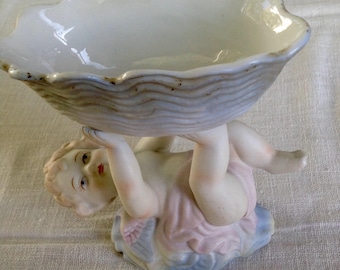 Lamore vintage cherub bisque soap dish trinket dish