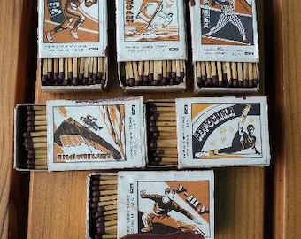 A set of 6 boxes Soviet wooden matches, USSR matches, SPORT, an old matchbox, Soviet rare, vintage, 1985