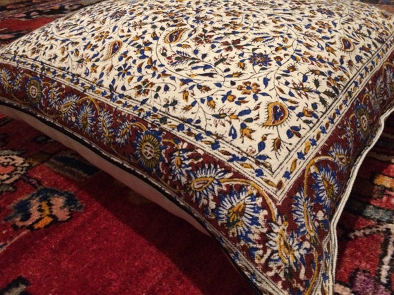 Hand Block printed tapestry pillow , cotton and linen flowers pillow , natural dyes decorative cushion