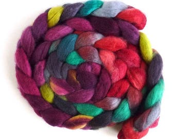 BFL Wool Roving - Hand Painted Spinning or Felting Fiber, Country Bouquet