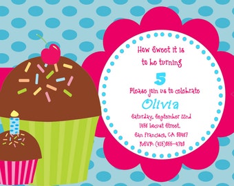 DIY DIGITAL PRINT Cupcake Birthday Invitation