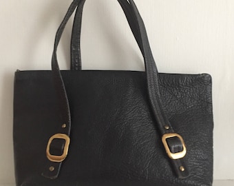 Pebbled Leather Black Bohemian Tote Bag