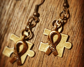 Autism Awareness bronze & goldtone earrings