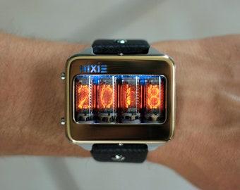 Nixie tube watch clock Titanium wrist watch self made, accelerometer activate, docking station