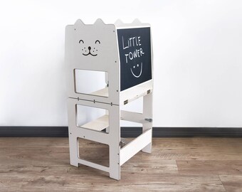 Standing tower for toddler / WHITE + PLAIN / Little tower/ kitchen tower / kitchen helper / step stool / learning stool / kids table /