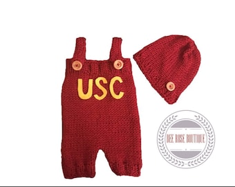 USC baby outfit | USC baby clothes | USC onesie | knitted usc baby | usc photo outfit | usc coming home outfit | knitted baby romper |