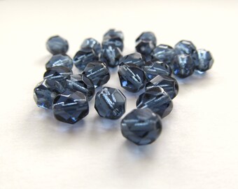 Montana Blue Faceted Czech Glass Round Beads, 6mm - 25 pieces