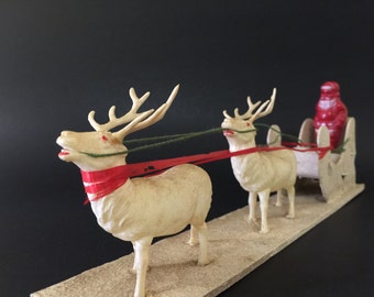Vintage Santa Sleigh Reindeer Christmas Decoration