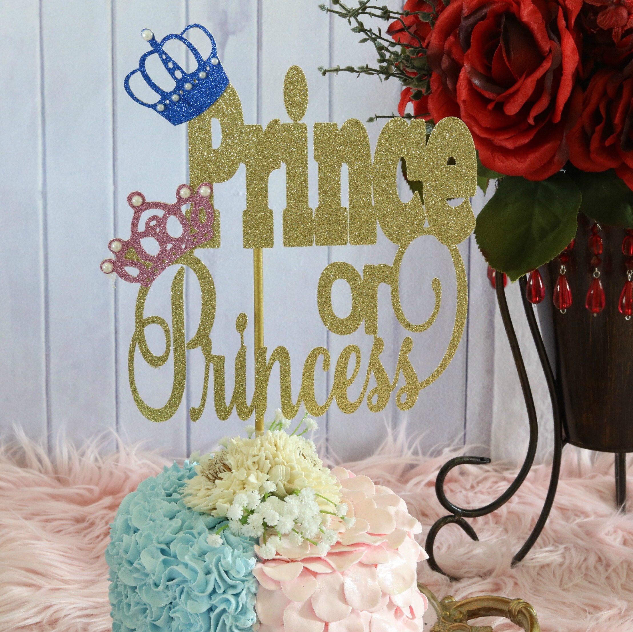 Baby Reveal Party Prince or Princess Cake Topper Prince or