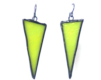 Triangle Earrings- Stained Glass Earrings- Green Earrings- Statement Earrings- Geometric Earrings- Dangling Earrings