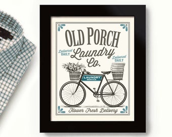 Front Porch Laundry Room Decor Bicycle Art Country Decor Washing Machine Old Porch Home Art Sign Wall Art Print Clean Dirty