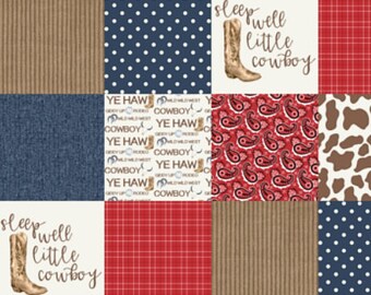 Cowboy Baby Quilt, Rustic Minky Baby Blanket, Cowboy Baby Blanket, Red Blue Navy Brown Cowboy Boots Patchwork Crib Quilt, Baby Boy Quilt