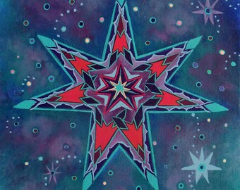 Fairy Star in a Starry Sky Original Painting on Flat Canvas Panel 11x14 by Jeanne Fry