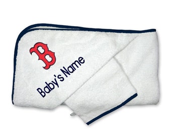Personalized Boston Red Sox Baby "B" Hooded Towel Set