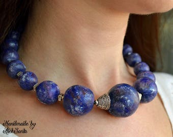 Celestial Blue necklace Clothing gift Blue choker Large necklace Polymer clay Chunky necklace Statement necklace Polymer clay jewelry