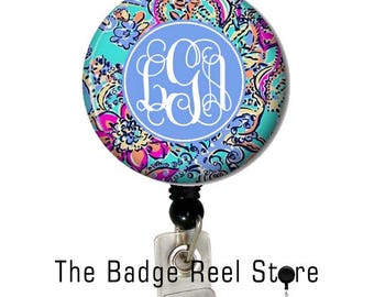 Name Badge Holder, Retractable ID Badge Holder, Name Tag, Personalized, Badge Reel, ID holder, Nurse, Monogrammed - Preppy Bait and Switch
