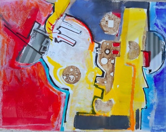 Modern Art Abstract Painting, Abstract Art on Paper, Abstract Art Original Painting, Living Room Art, Mixed Media Collage Art, Fine Art