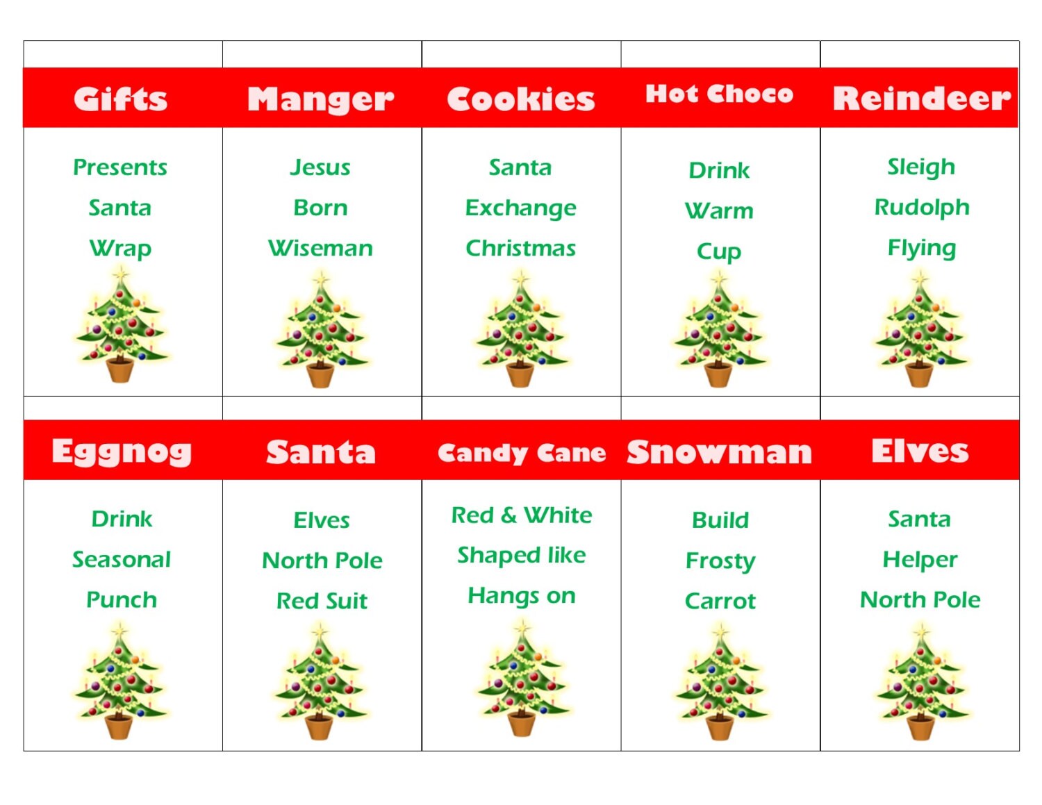 Printable Christmas Game Cards for Taboo Group Game Family Printable Christmas Game Cards for Taboo Group Game Family