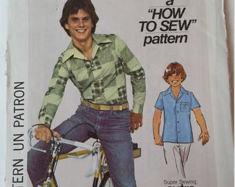 Vintage 1977 Simplicity Sewing Pattern 7824 Boys' shirts in Size 10