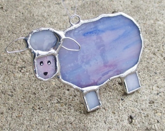 Pink and Purple Sheep Stained Glass Home Decor Suncatcher