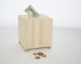 Wood Bank, DIY Wood Bank, Photo Cube, Piggy Bank, Money Bank for Kids, Money Bank for Adults, Decorate Your Own Money Bank