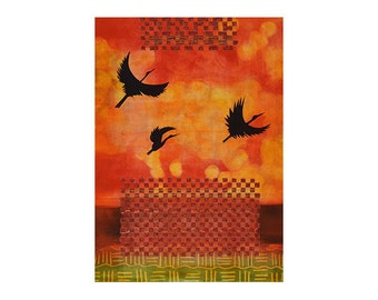 Monotype Art, Mixed Media, Print Fine Art, Abstract Modern Art, Gallery Online, Crane Art, Large Scale Art, Orange Artwork, At First Light
