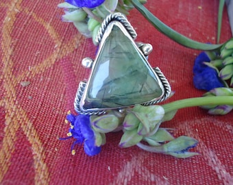 Prehnite w/ Epidote Sterling Silver Ring