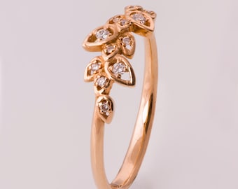 Leaves Engagement Ring, 14K Rose Gold and Diamond engagement ring, engagement ring, leaf ring, filigree, antique, art nouveau, vintage, 11