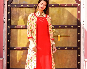 Rayon slub A line kurti with attachable collar