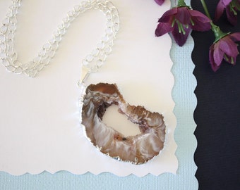 Geode Necklace Silver, Crystal Necklace, Geode Agate Slice, Boho Jewelry, Druzy Pendant, Natural Geode, GS97