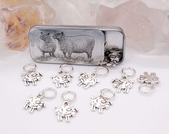 Tin of 10 Snag Free Sheep Knitting Stitch Markers, Snagless Ring Sheep Knitting Stitch Markers, Gift for Knitters, Knitting Notions