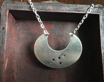 zodiac constelation stamped crescent bib necklace, personalised jewellery, bridesmaid gift