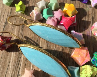 Faceted Turquoise Vermeil Bezel Earrings