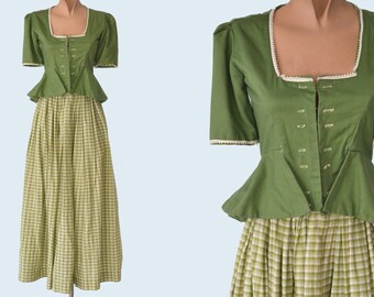 1930s Handmade Landhausmode Dirndl Green Skirt and Blouse Set size XS