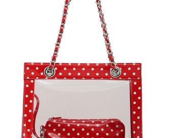 Andrea Clear Tailgate Tote - Red and White