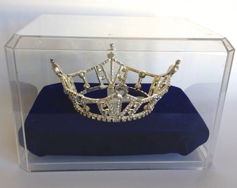 Round Crown Tiara Display Case with Velvet Cushion for Pageant or Princess