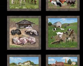 Farm Animals Panel Black/ Quilters Cotton/ Novelty Cotton Print/ Elizabeth's Studio Prints/ EL557-BLACK