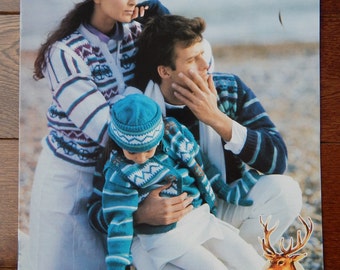 Sweater Knitting Patterns w/ Vest ,Hats, Mittens & Gloves/ Hayfield's The Family Collection/ Child - Adult Chest 26- 30- 34- 38- 40- 44- 46"