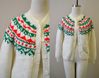 1960s Fairisle Hand Knit Cardigan Sweater