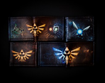 Personalized Legend of Zelda wallet, Leather Zelda bifold, leather Legend of Zelda wallet Triforce, Ocarina of time, Majoras mask wallet
