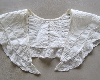 Antique French Collar Hand Embroidered Cotton & Lace 19th Century
