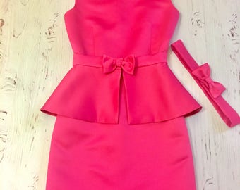 Hot Pink interview dress Pageant dress pink dress with peplum and belt Girls dress Pageant outfit Hot pink interview peplum dress for inte