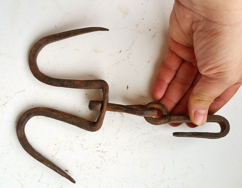 Vintage hand iron hooks Primitive hangers Antique