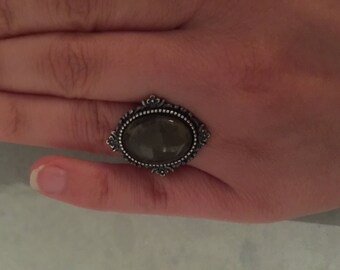 Smoky Quartz and antiqued silver ring