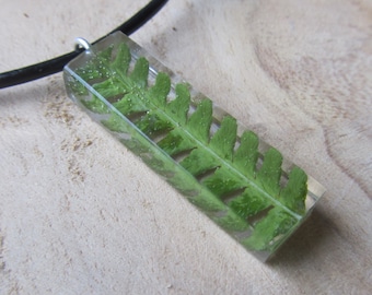 fern necklace, fern jewelry, silver fern necklace, silver necklace, resin necklace, resin jewels, nature necklace, nature jewelry, real fern