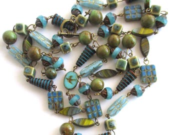 ceramic necklace Czech glass necklace rosary necklace beaded necklace 48 inch long necklace boho necklace handmade jewelry gift for her