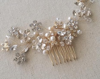 Gold Bridal Comb, Wedding Hair Comb, Bridal Hair Comb, Pearl Hair Comb