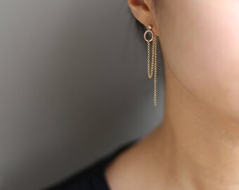 Chain ring Thread Earrings // Dangling Chain Hoop Ear Thread // Threader earrings, gold statement hoops // Perfect Gift for Her