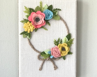 Felt Flower Wreath || Flower Wreath || Nursery decor || felt flowers || hostess gift || bedroom decor || spring wreath || baby shower gift